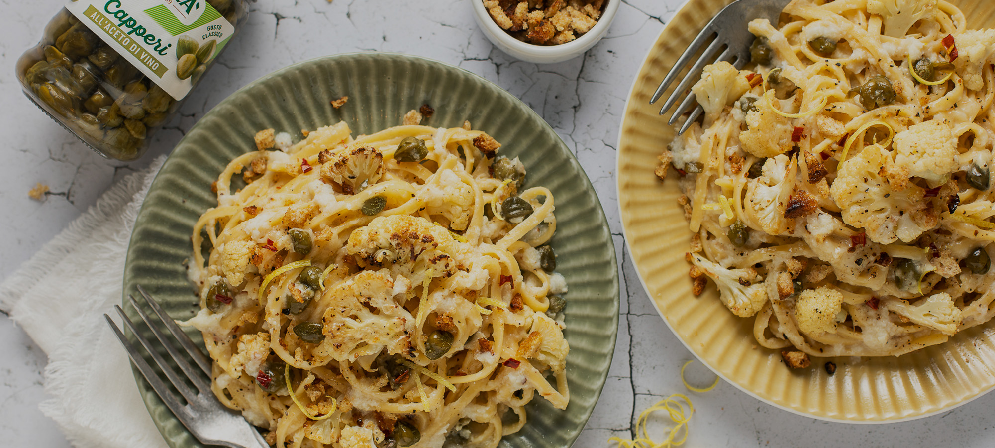 Linguine con capperi all’aceto, cavolfiore e limone